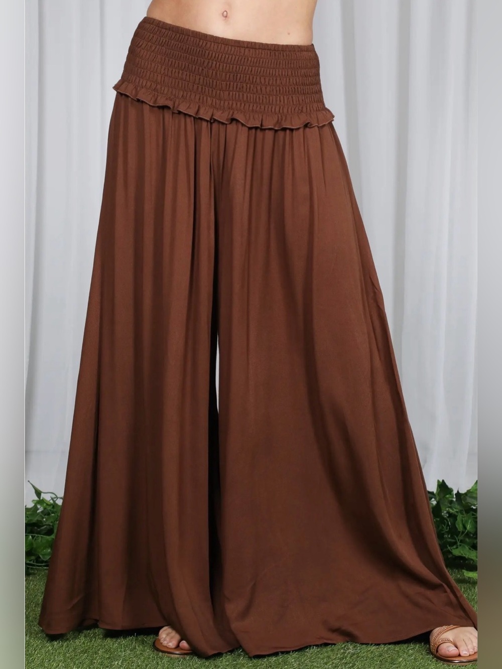 Boho Smocked with Ruffle Wide Leg Pants | SM150 - Picture 7 of 9